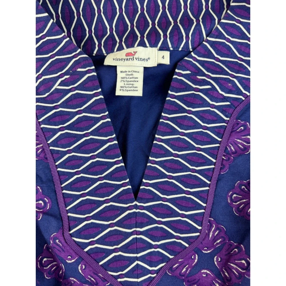 Vineyard Vines Women's Tunic Top Size 4 Blue Purple Floral V Neck Long Sleeve - Picture 4 of 9